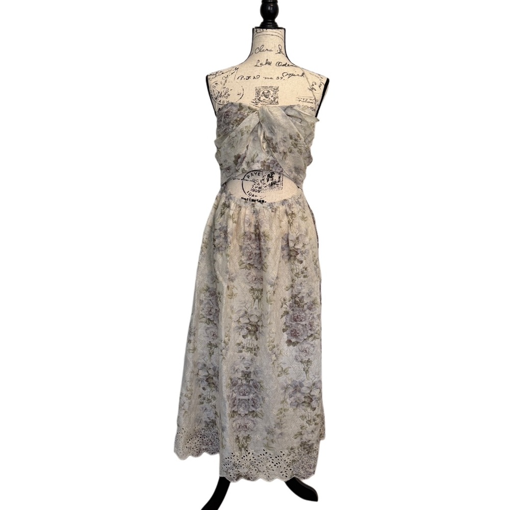 Zimmermann Antiqued Cream, Lavender, Moss Green Strapless Sundress Like New